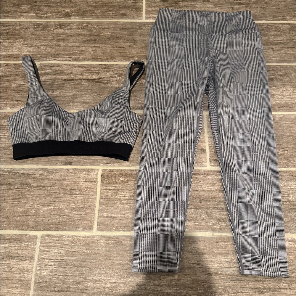 CARBON 38 Houndstooth Outfit Set Tights Sports Bra
